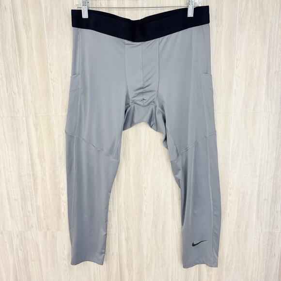 Nike Pro Fitness Tights Men's 2XL Dri-FIT 3/4 Length Gray Compression Sports - Picture 1 of 16